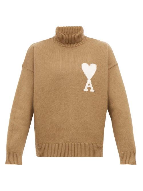 Matchesfashion.com Ami - Ami De Caur Intarsia Wool Roll Neck Sweater - Mens - Beige