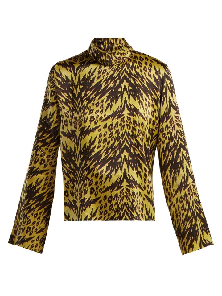 Aries Tiger-print High-neck Satin Top