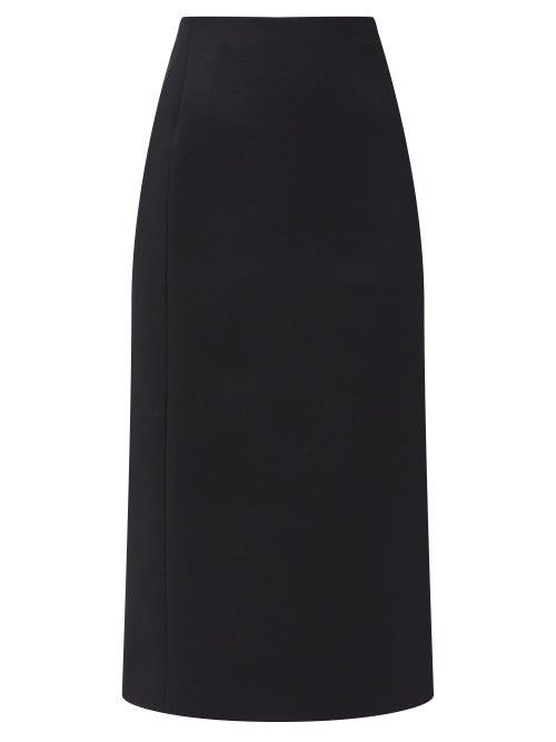 Matchesfashion.com Valentino - Crepe Couture Wool-blend Midi Skirt - Womens - Black