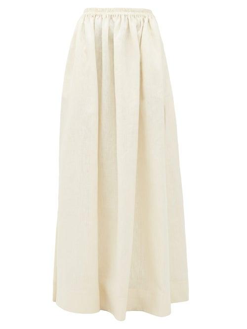 Matchesfashion.com Matteau - Hemline-slit Linen-blend Maxi Skirt - Womens - Ivory