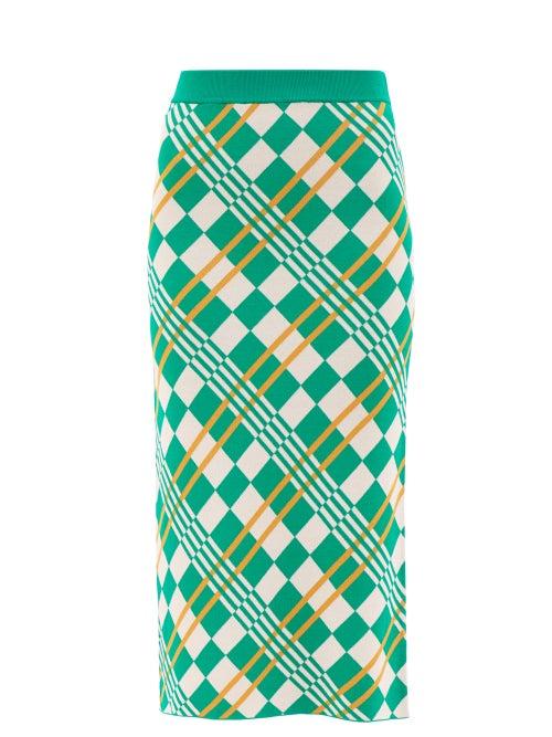 Dodo Bar Or - Thea Geometric-jacquard Midi Skirt - Womens - Green Multi