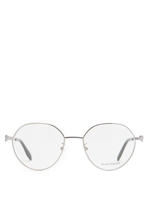Matchesfashion.com Alexander Mcqueen - Skull Round Metal Glasses - Mens - Silver