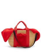 Matchesfashion.com Muu - George Shearling And Woven Straw Bag - Womens - Red