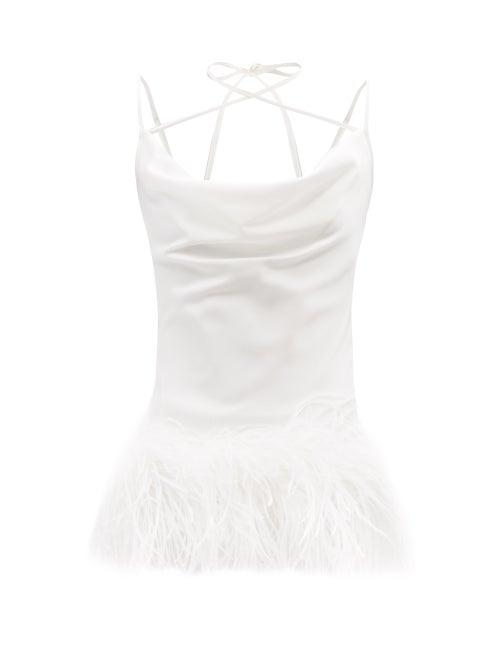 Ladies Rtw 16arlington - Adda Feather-trim Satin Top - Womens - Ivory