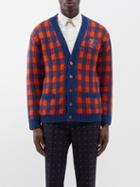 Gucci - Logo-patch Check-wool Cardigan - Mens - Navy Orange