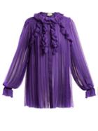 Matchesfashion.com Gucci - Pleated Ruffle Trimmed Silk Chiffon Blouse - Womens - Purple
