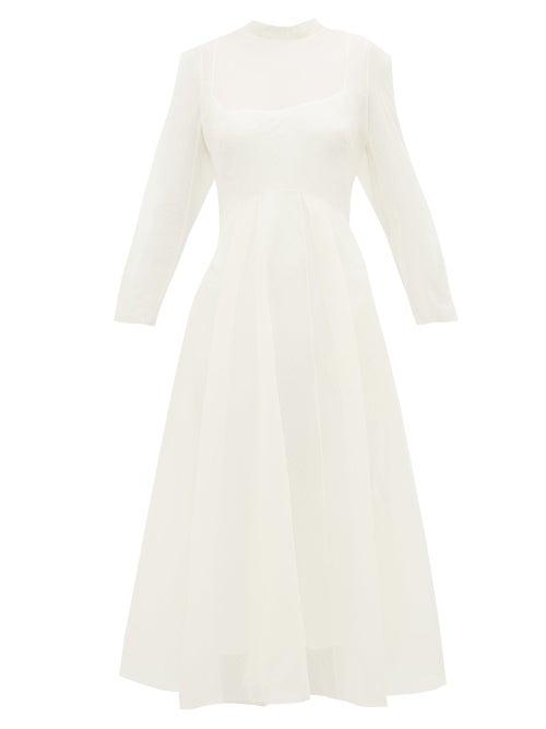 Matchesfashion.com Brock Collection - Swiss Dot Mesh And Organza Overlay Dress - Womens - Ivory