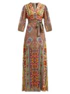 Matchesfashion.com Etro - Varo Embroidered Paisley Print Silk Georgette Gown - Womens - Pink Multi