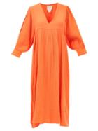 Anaak - Ajmer V-neck Cotton Sun Dress - Womens - Orange