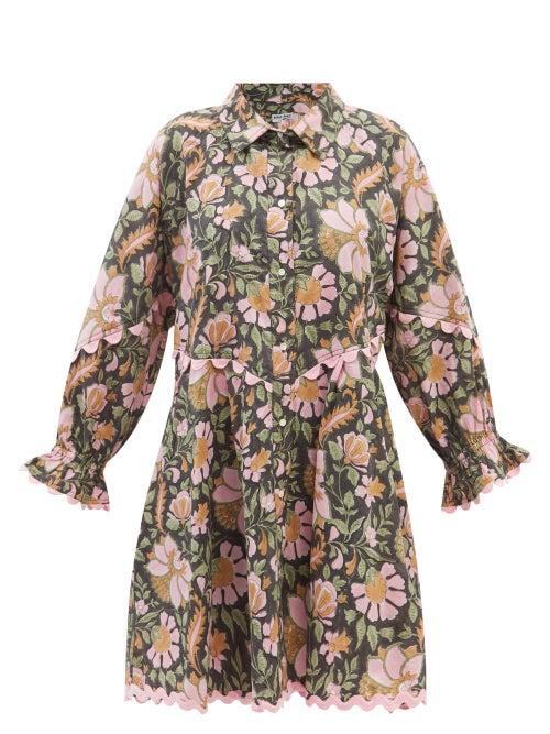 Juliet Dunn - Floral-print Cotton-voile Mini Dress - Womens - Black Multi