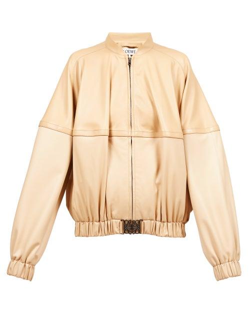 Loewe - Anagram-buckle Leather Jacket - Womens - Beige