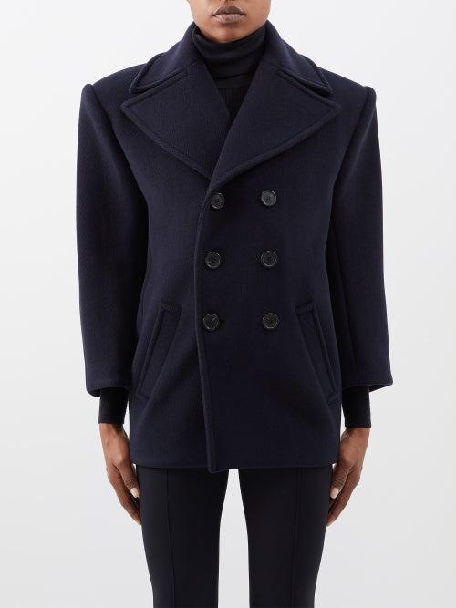Saint Laurent - Double-breasted Wool-herringbone Peacoat - Womens - Dark Navy