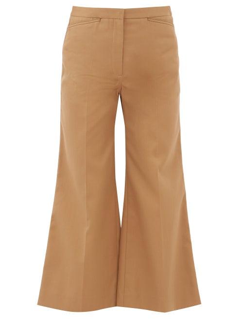 Matchesfashion.com Lemaire - High Rise Cropped Kick Flare Twill Trousers - Womens - Tan