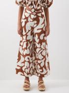 Rhode - Penelope Printed Linen-blend Wide-leg Trousers - Womens - Brown Print
