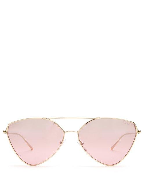 Matchesfashion.com Prada Eyewear - Aviator Metal Sunglasses - Womens - Red Gold