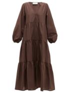 Matchesfashion.com Matteau - The Long Sleeve Tiered Cotton Dress - Womens - Nude