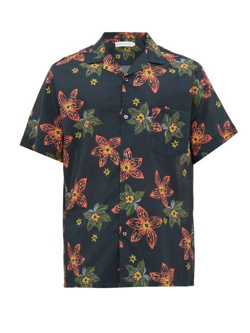 Matchesfashion.com Desmond & Dempsey - Arantza Floral Print Cotton Pyjama Shirt - Mens - Navy Multi