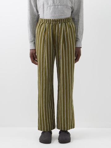 Itoh - Striped Linen-poplin Trousers - Mens - Green Multi