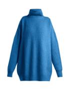 Matchesfashion.com Raey - Displaced Sleeve Ribbed Roll Neck Wool Sweater - Womens - Blue