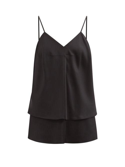 Matchesfashion.com Mm6 Maison Margiela - V-neck Layered Satin Cami Top - Womens - Black