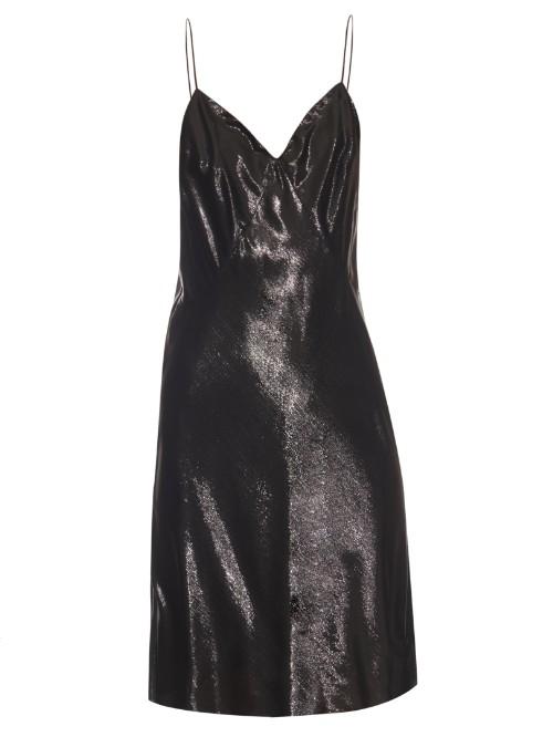 Saint Laurent V-neck Lam Mini Dress