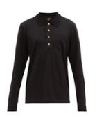 Matchesfashion.com Dunhill - Long Sleeve Wool Polo Shirt - Mens - Black