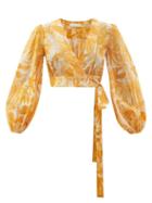 Ladies Beachwear Zimmermann - Mae Palm-print Cotton Cropped Top - Womens - Yellow Print