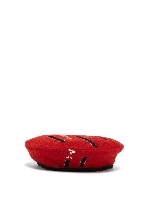 Matchesfashion.com Maharishi - Embroidered Wool Beret - Womens - Red