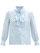 Matchesfashion.com Rodarte - Ruffled Polka-dot Satin Dress - Womens - Blue Multi
