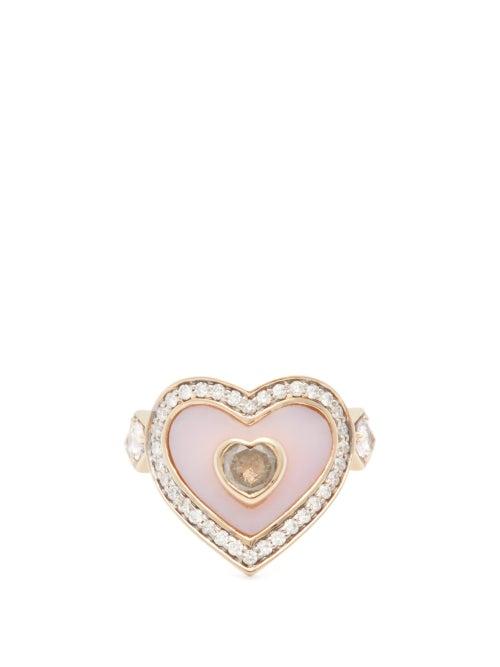 Matchesfashion.com Noor Fares - Anahata Diamond, Sapphire, Opal & 18kt Gold Ring - Womens - Pink