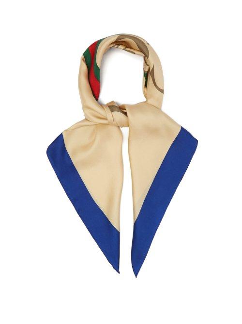 Matchesfashion.com Gucci - Logo Print Silk Twill Scarf - Womens - Blue