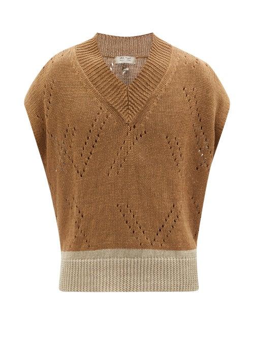Nick Fouquet - Urdin Open-work Linen Sweater Vest - Mens - Brown