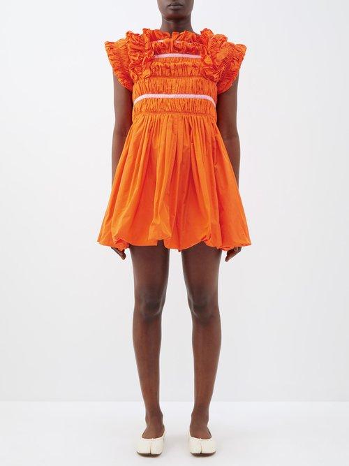 Molly Goddard - Stella Gathered Taffeta Mini Dress - Womens - Orange