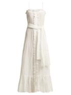 Matchesfashion.com Lisa Marie Fernandez - Ruffle Trimmed Seersucker Dress - Womens - White Stripe