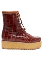 Matchesfashion.com Gabriela Hearst - David Crocodile Effect Leather Flatform Boots - Womens - Tan