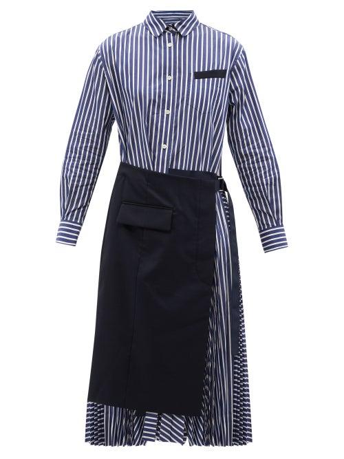Sacai - Apron Striped Cotton-poplin Shirtdress - Womens - Blue Stripe