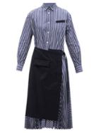 Sacai - Apron Striped Cotton-poplin Shirtdress - Womens - Blue Stripe