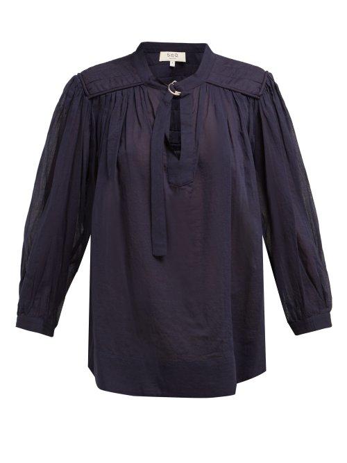 Matchesfashion.com Sea - O'keefe Cotton Blouse - Womens - Navy