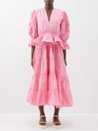 Lug Von Siga - Beatrice V-neck Ruffled Recycled-fibre Midi Dress - Womens - Pink Multi