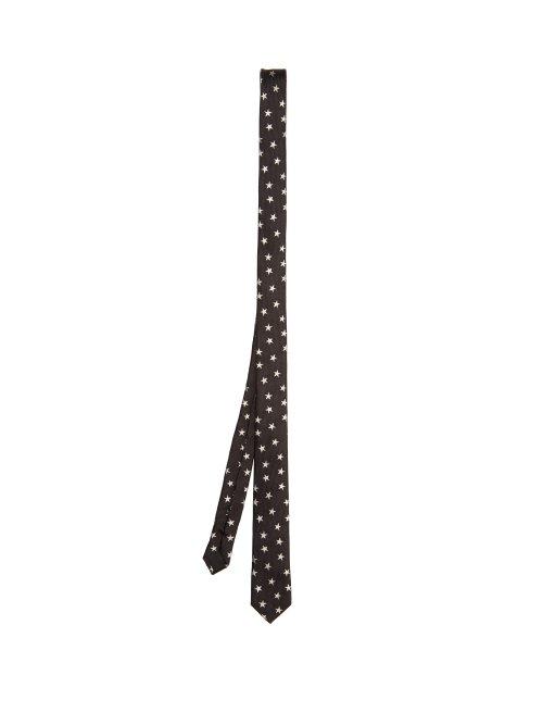 Matchesfashion.com Saint Laurent - Star Jacquard Slim Silk Faille Tie - Mens - Black