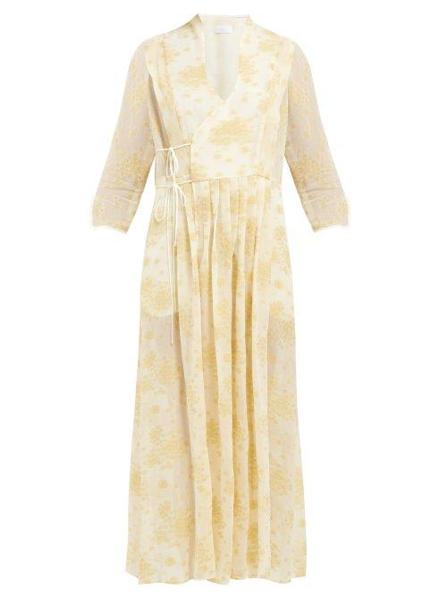 Matchesfashion.com Mame Kurogouchi - Floral Fil Coup Chiffon Wrap Dress - Womens - Yellow Multi