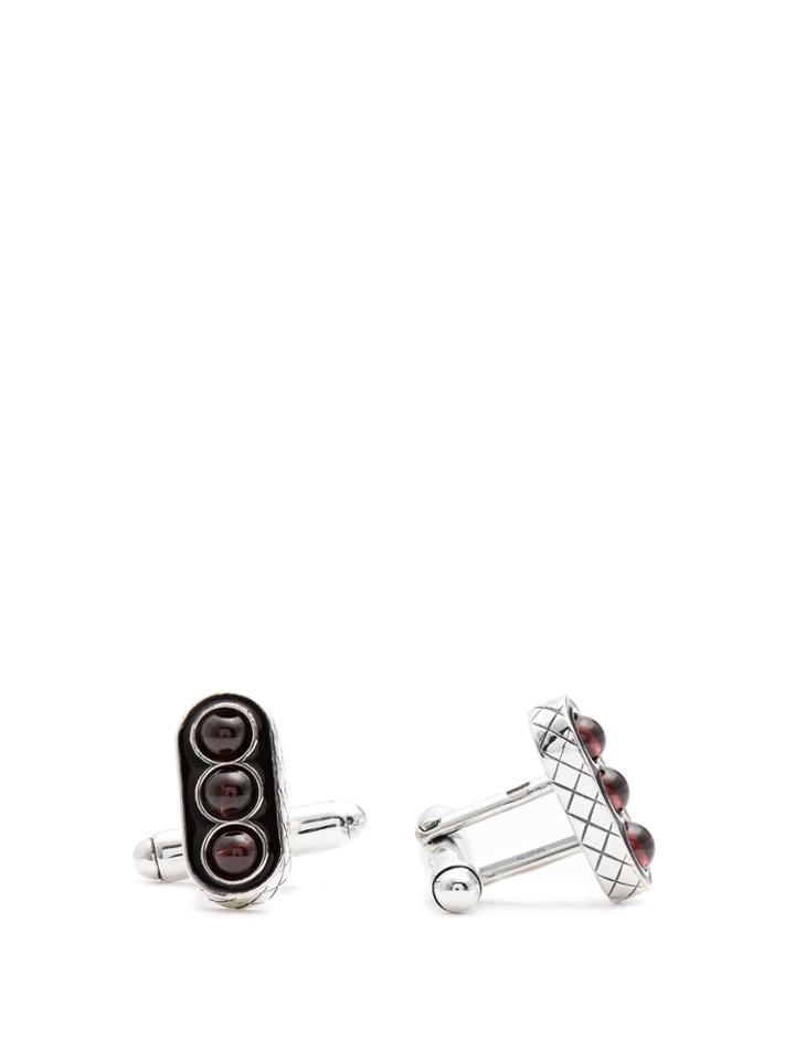 Bottega Veneta Intrecciato-engraved Garnet And Silver Cufflinks