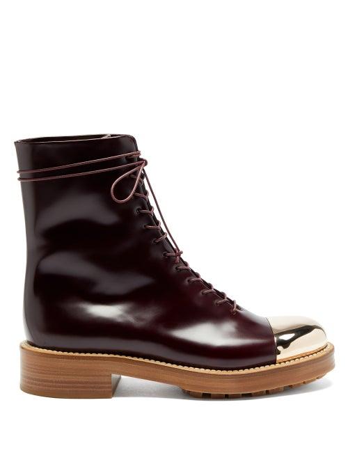 Matchesfashion.com Gabriela Hearst - Riccardo Toe-cap Leather Lace-up Boots - Womens - Burgundy Gold