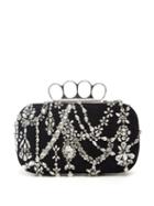 Alexander Mcqueen - Four-ring Crystal-embellished Clutch - Womens - Black Silver