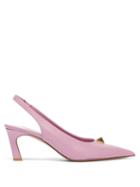 Matchesfashion.com Valentino Garavani - Upstud Point-toe Leather Slingback Pumps - Womens - Pink
