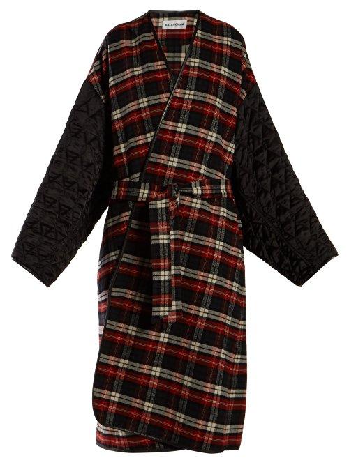 Matchesfashion.com Balenciaga - Quilted Sleeve Checked Wrap Coat - Womens - Red Multi