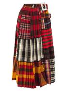 Matchesfashion.com Chopova Lowena - Asymmetric Pleated Tartan-wool Midi Skirt - Womens - Red Multi