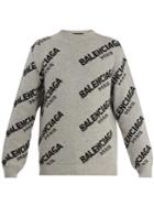 Balenciaga Logo-jacquard Crew-neck Knit Sweater