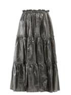 Matchesfashion.com Lisa Marie Fernandez - High Rise Tiered Cotton Blend Lam Skirt - Womens - Silver
