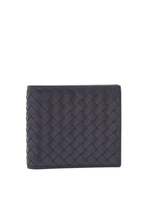 Matchesfashion.com Bottega Veneta - Intrecciato Bi Fold Leather Wallet - Mens - Navy